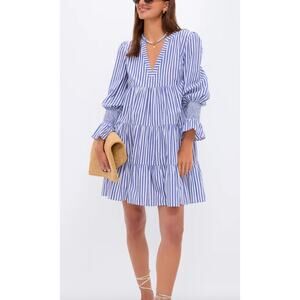 Tuckernuck Pomander Place Blue and White Stripe Cotton Poplin Kenzo Dress Large